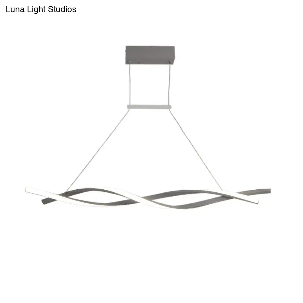 Modern silver and white art deco led pendant light with intertwined wave-shaped bars for kitchen island 110v-120v 220v-240v