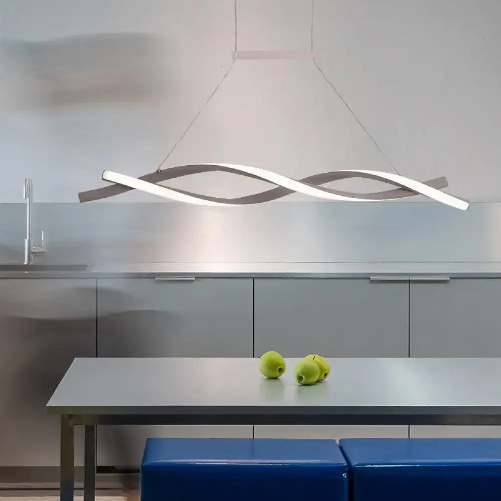 Modern silver and white art deco led pendant light with sleek wave design for kitchen island 110v-120v 220v-240v use