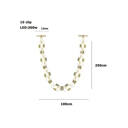 Modern silver and white crystal gold chain chandelier with 250cm led chain and translucent gold segments for dining decorbites decor