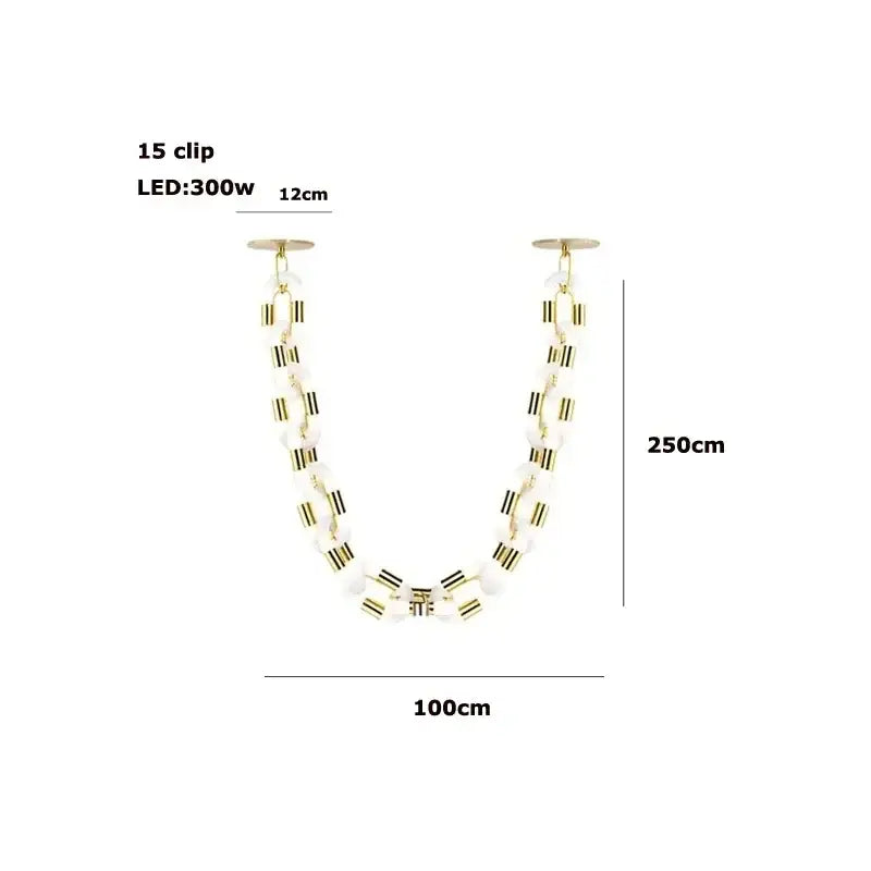 Modern silver and white crystal gold chain chandelier with 250cm led chain and translucent gold segments for dining decorbites decor