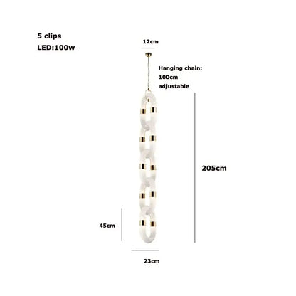 Modern silver and white crystal gold chain chandelier with five led clips featuring a crystal gold chain design for decorbites