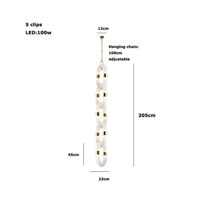 Modern silver and white crystal gold chain chandelier with five led clips featuring a crystal gold chain design for decorbites