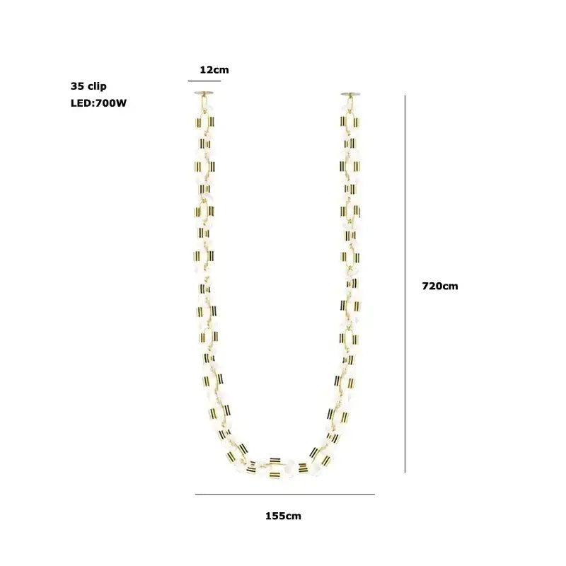 Modern silver and white crystal gold chain chandelier dining room light with 720cm led string and 35 clips featuring decorbites crystal gold beads