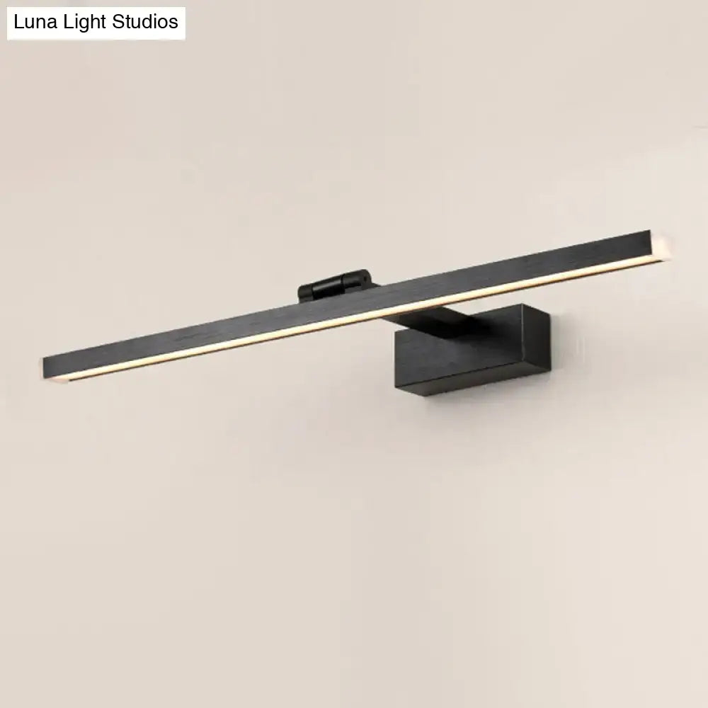 Black matte finished modern metal linear vanity mirror light with sleek rectangular design and integrated lighting strip