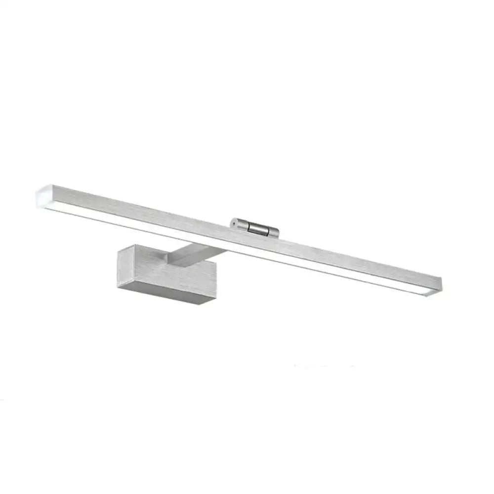 Modern silver wood grain metal linear vanity mirror light with sleek rectangular design and minimalist brushed finish