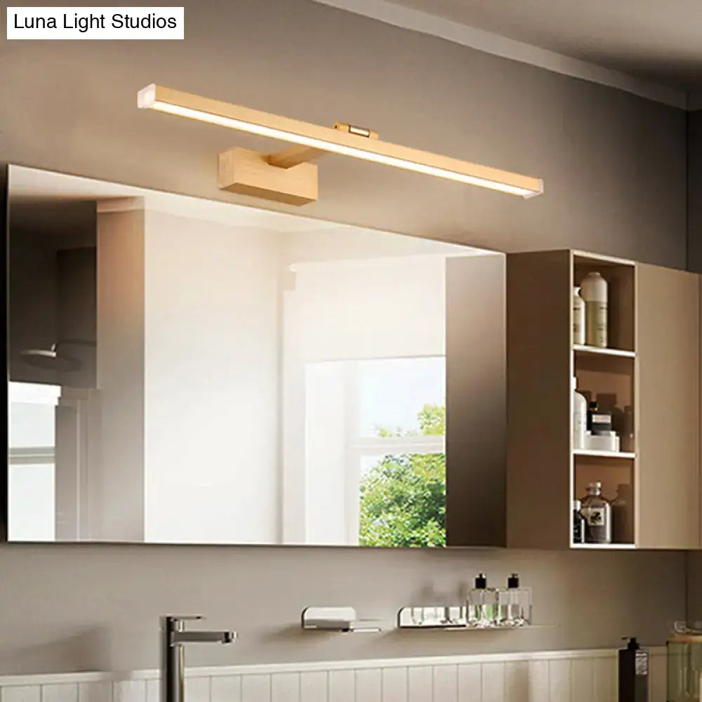 Modern silver wood grain metal linear vanity mirror light with sleek wooden finish and rectangular design for bathroom