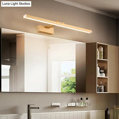 Modern silver wood grain metal linear vanity mirror light with sleek wooden finish and rectangular design for bathroom