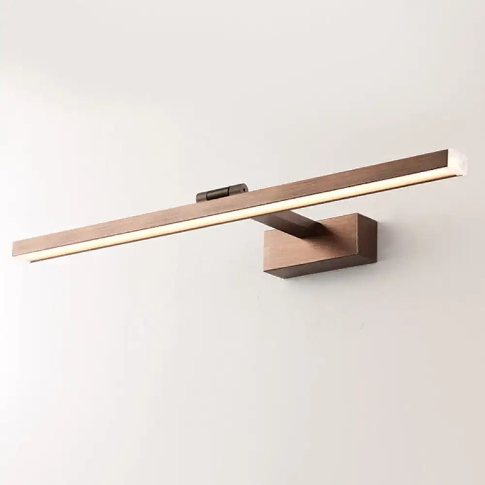 Modern bronze-finished metal linear vanity mirror light with sleek rectangular design and integrated led strip for bathroom