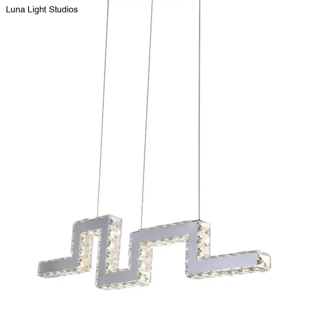 Modern silver zigzag stainless steel pendant light with crystal encrusted led for 220v-240v and 110v-120v use