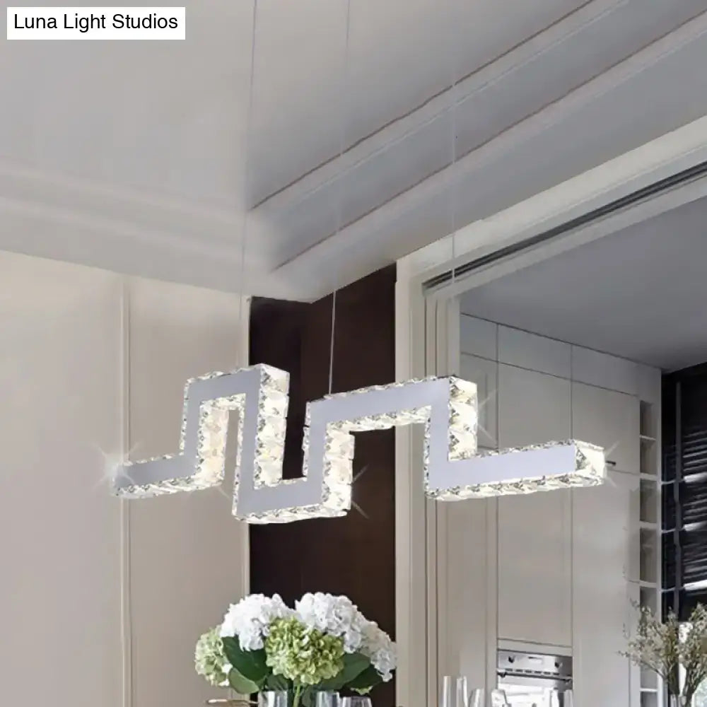 A modern zigzag-shaped crystal encrusted led island lamp pendant with stainless steel frame for 220v-240v 110v-120v use