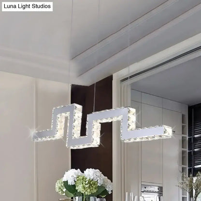 A modern zigzag-shaped crystal encrusted led island lamp pendant with stainless steel frame for 220v-240v 110v-120v use