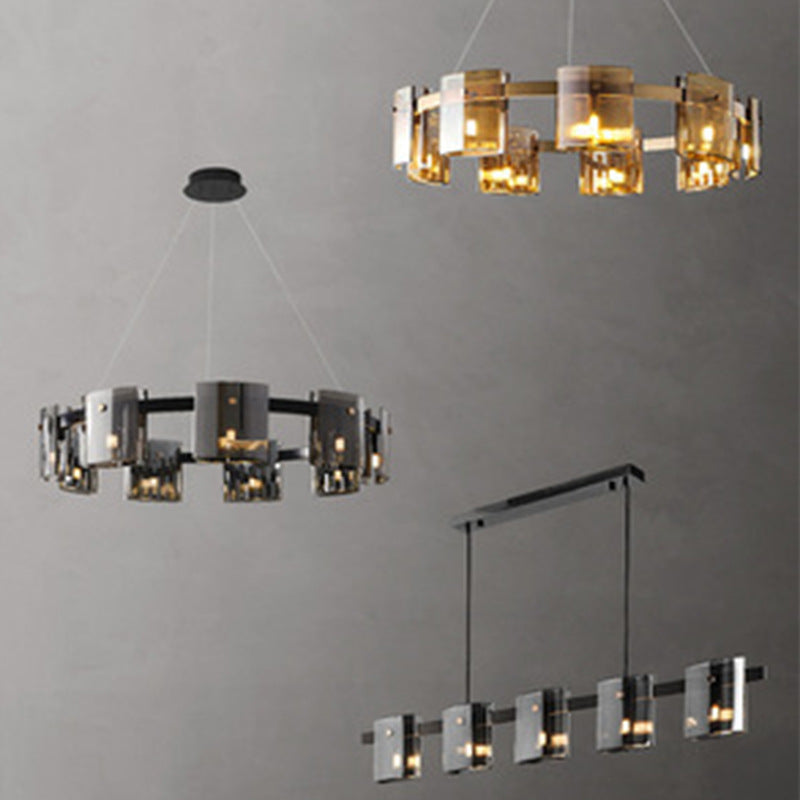 Glass Modern Chandelier 9-Head Amber Glass