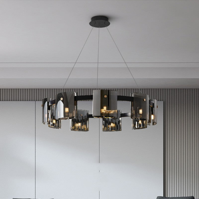 Glass Modern Chandelier 9-Head Amber Glass