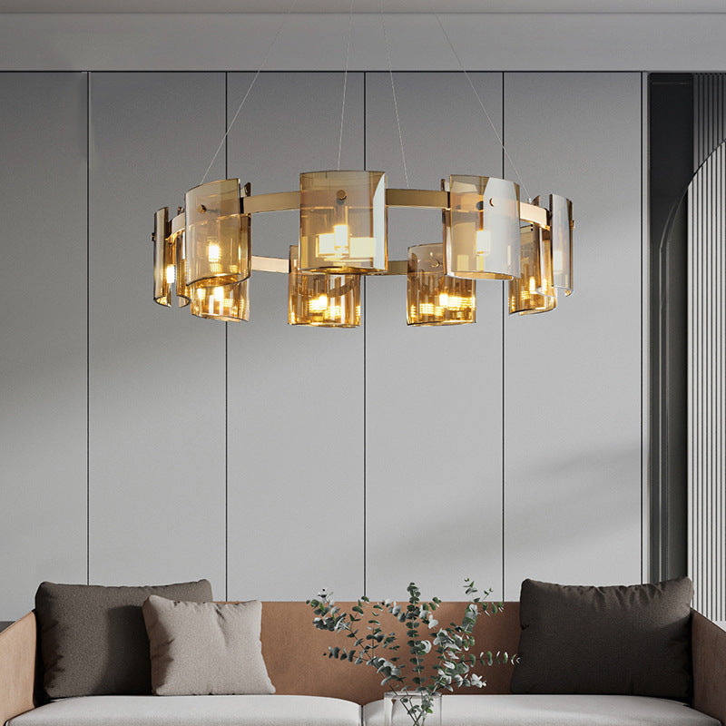 Glass Modern Chandelier 9-Head Amber Glass