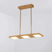 Modern simple rectangle wood island lamp with three warm led panels in a wooden frame for dining room lighting