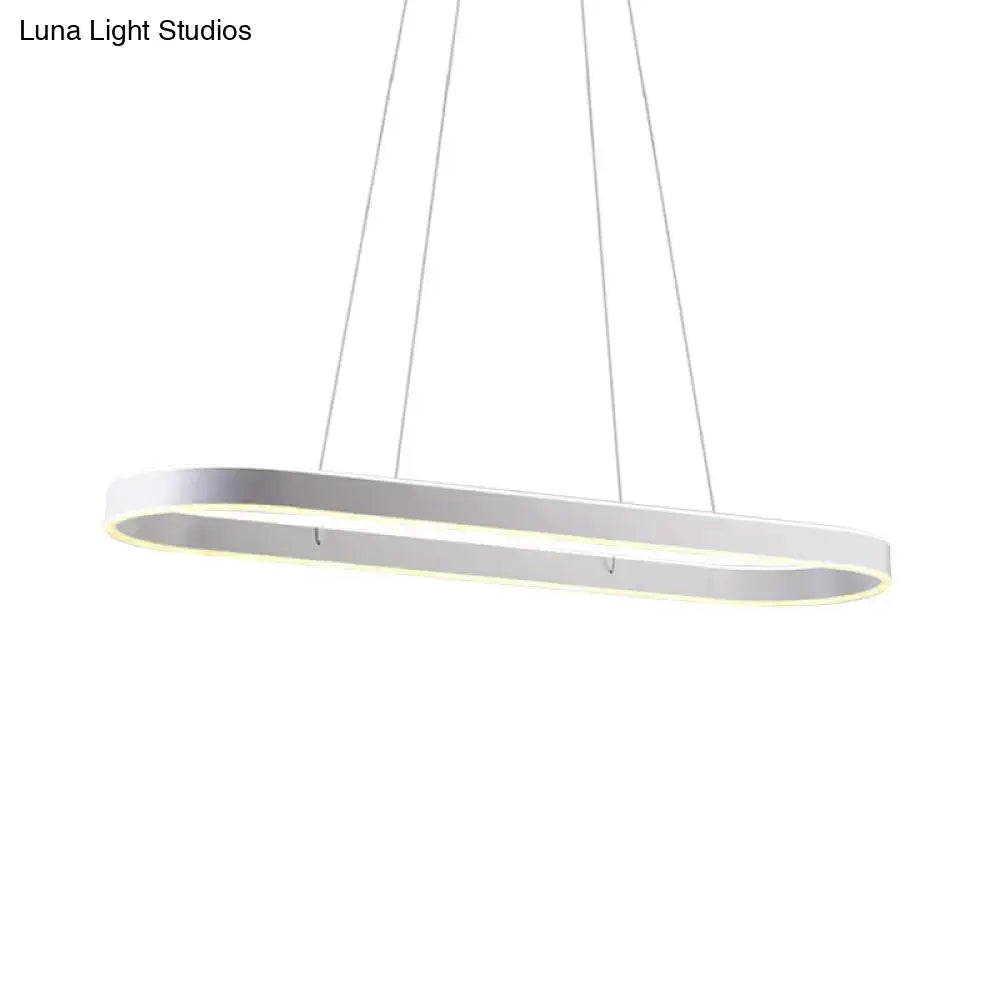Modern simplicity ellipse led island pendant ceiling light with oval silver metallic frame and warm led illumination