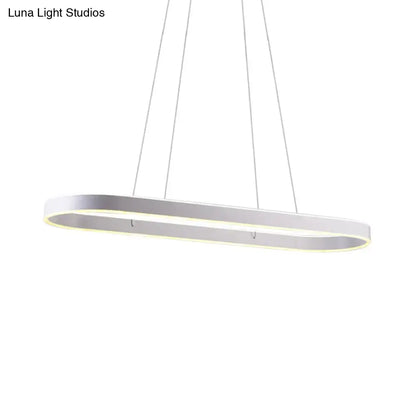 Modern simplicity ellipse led island pendant ceiling light with oval silver metallic frame and warm led illumination