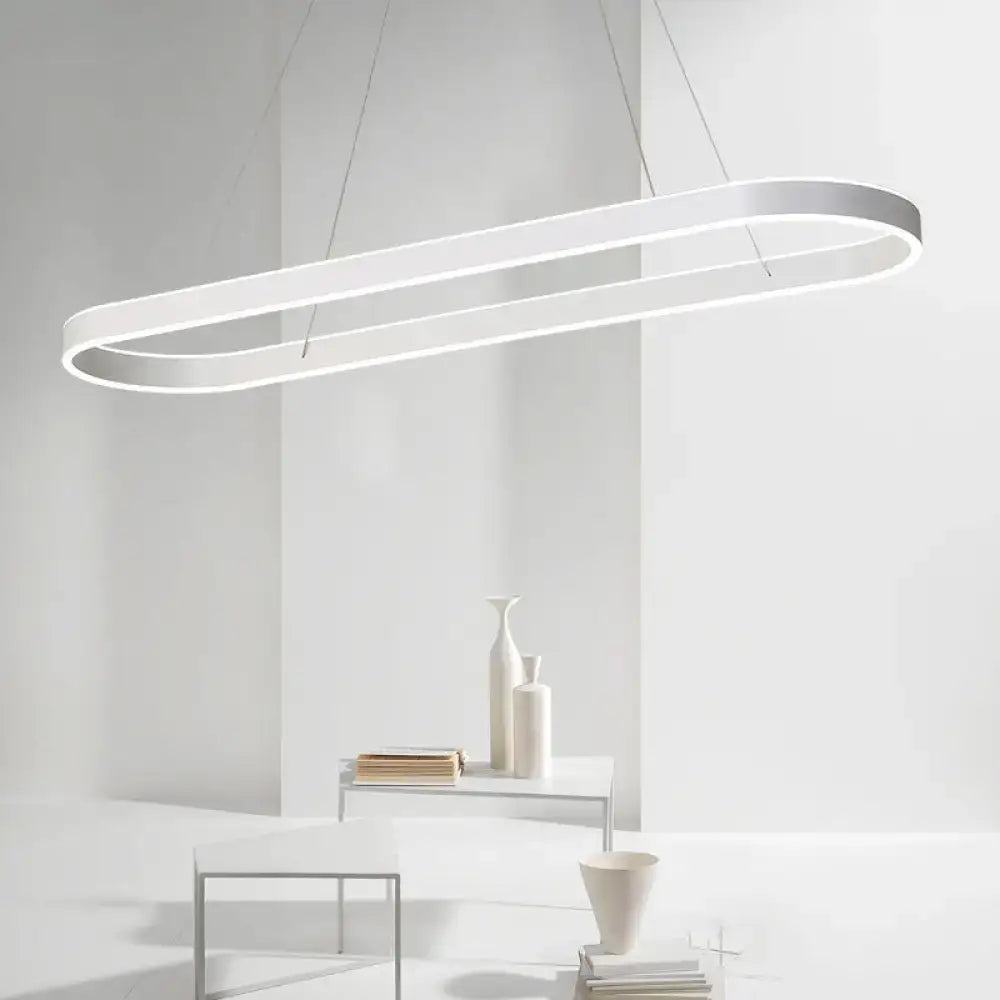 Modern white oval island pendant ceiling light with sleek minimalist design featuring simplicity ellipse led technology