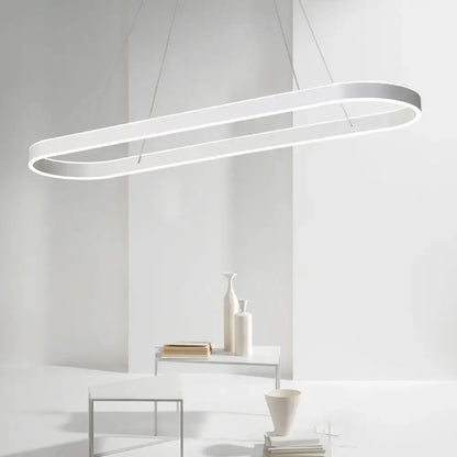 Modern white oval island pendant ceiling light with sleek minimalist design featuring simplicity ellipse led technology