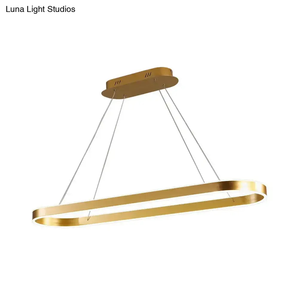 Gold-finished ceiling light with modern simplicity ellipse led design and thin suspension cables for island pendant use