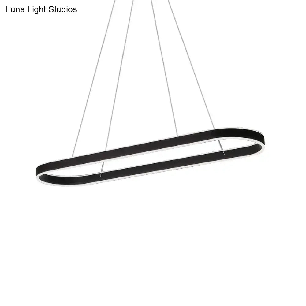 Modern simplicity ellipse led island pendant ceiling light with black oval shade and thin metallic suspension cords