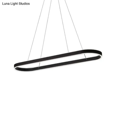 Modern simplicity ellipse led island pendant ceiling light with black oval shade and thin metallic suspension cords