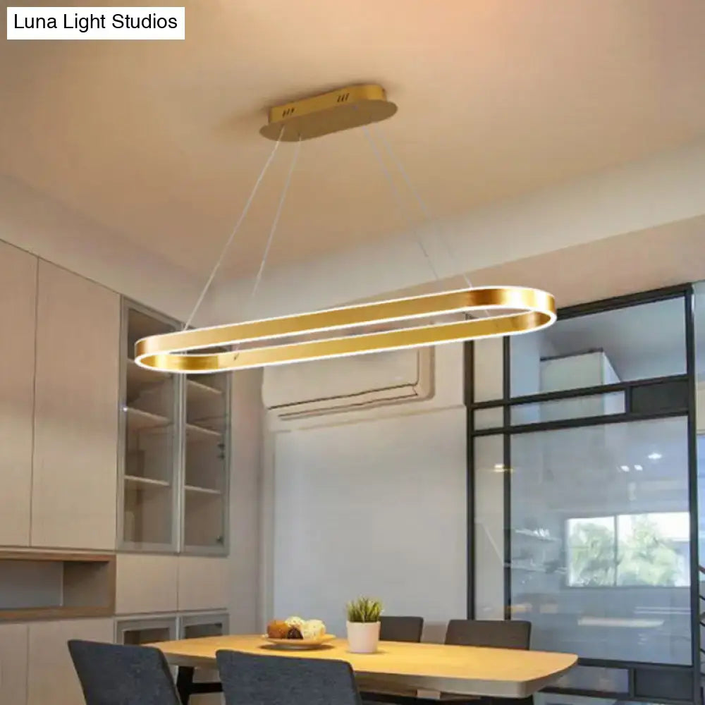 Gold-colored modern simplicity ellipse led island pendant ceiling light with sleek metallic finish and integrated led lighting