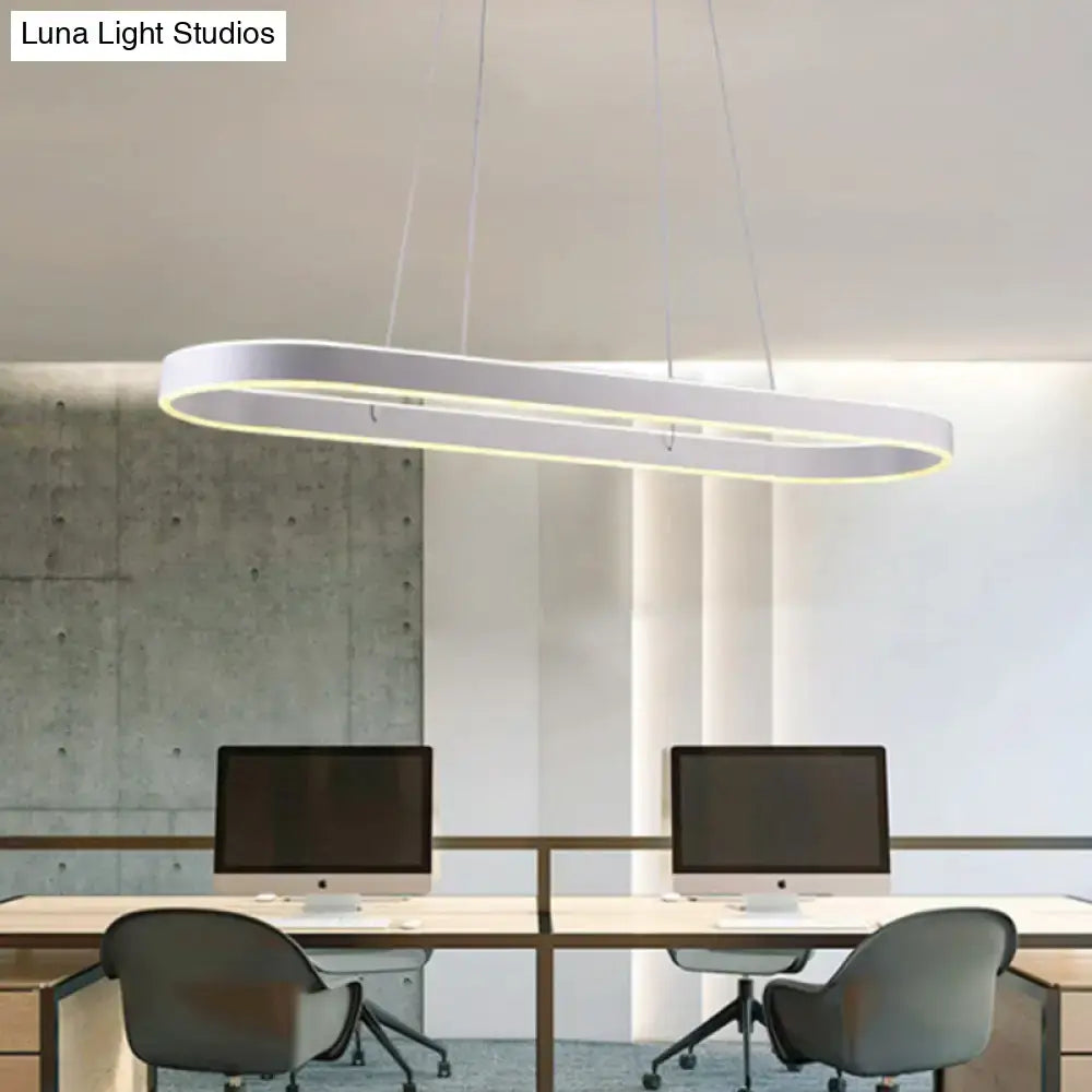 Modern simplicity ellipse led island pendant kitchen ceiling light in white with a sleek oval design and glowing edge