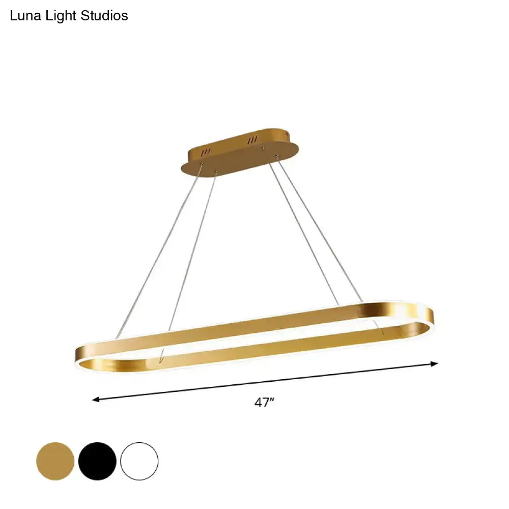 Modern gold-finished oval island pendant ceiling light with sleek minimalist design simplicity ellipse led 47-inch length