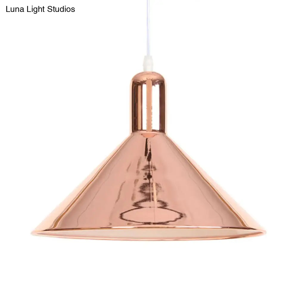 Modern Single Light Conical Pendant with Electroplated Metal Shade