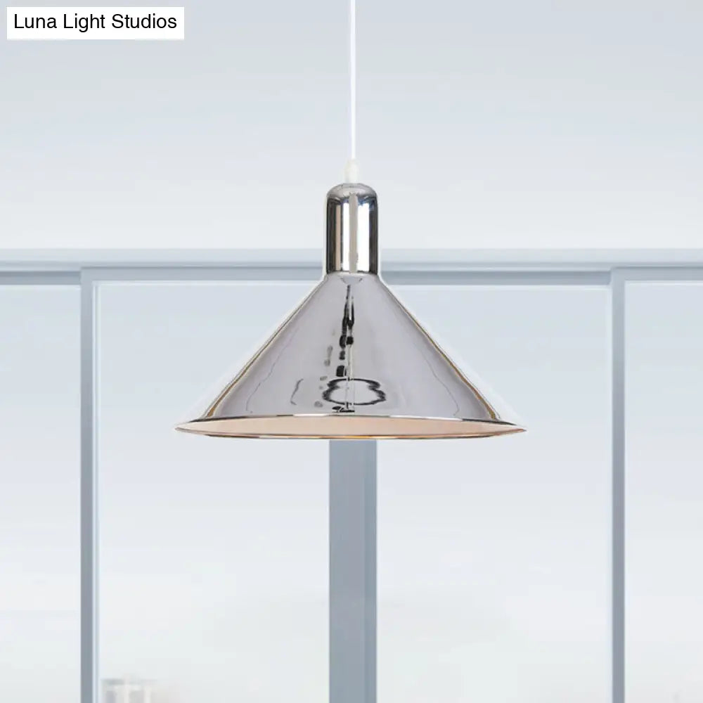 Modern Single Light Conical Pendant with Electroplated Metal Shade