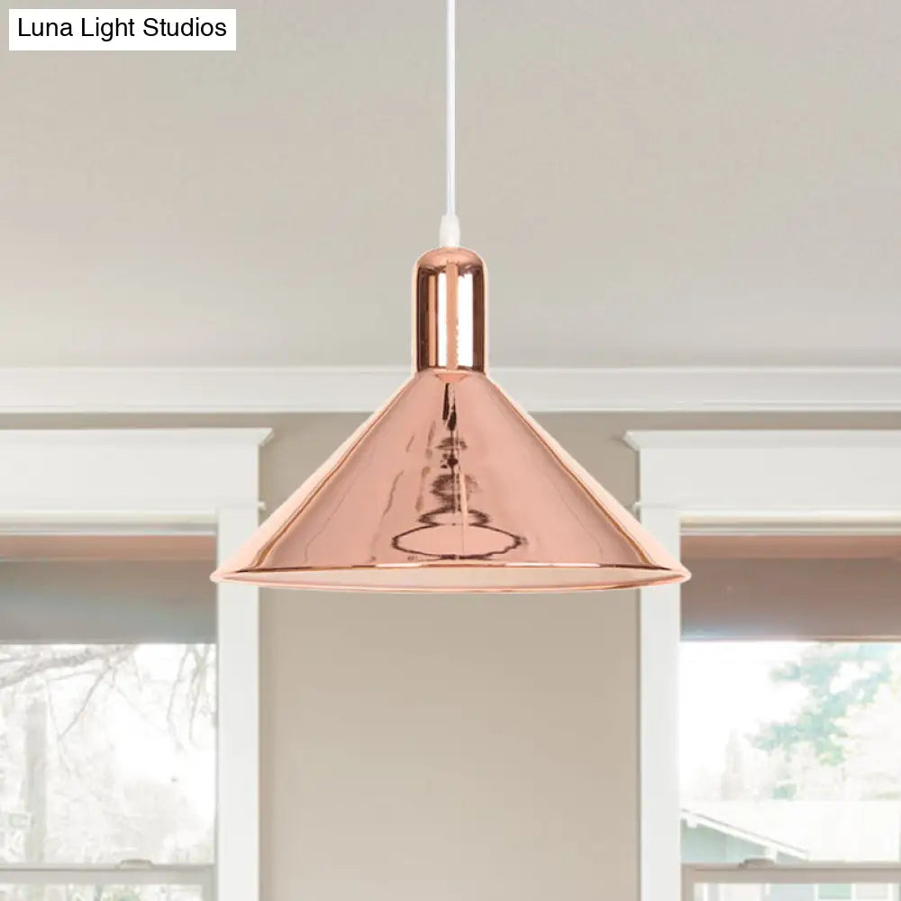 Modern Single Light Conical Pendant with Electroplated Metal Shade