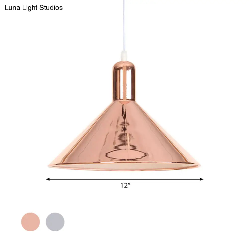 Modern Single Light Conical Pendant with Electroplated Metal Shade