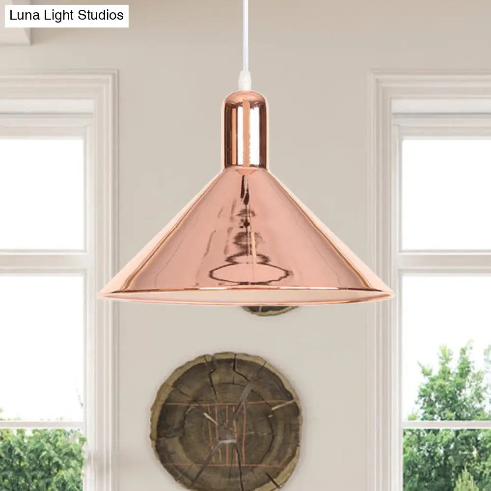 Modern Single Light Conical Pendant with Electroplated Metal Shade