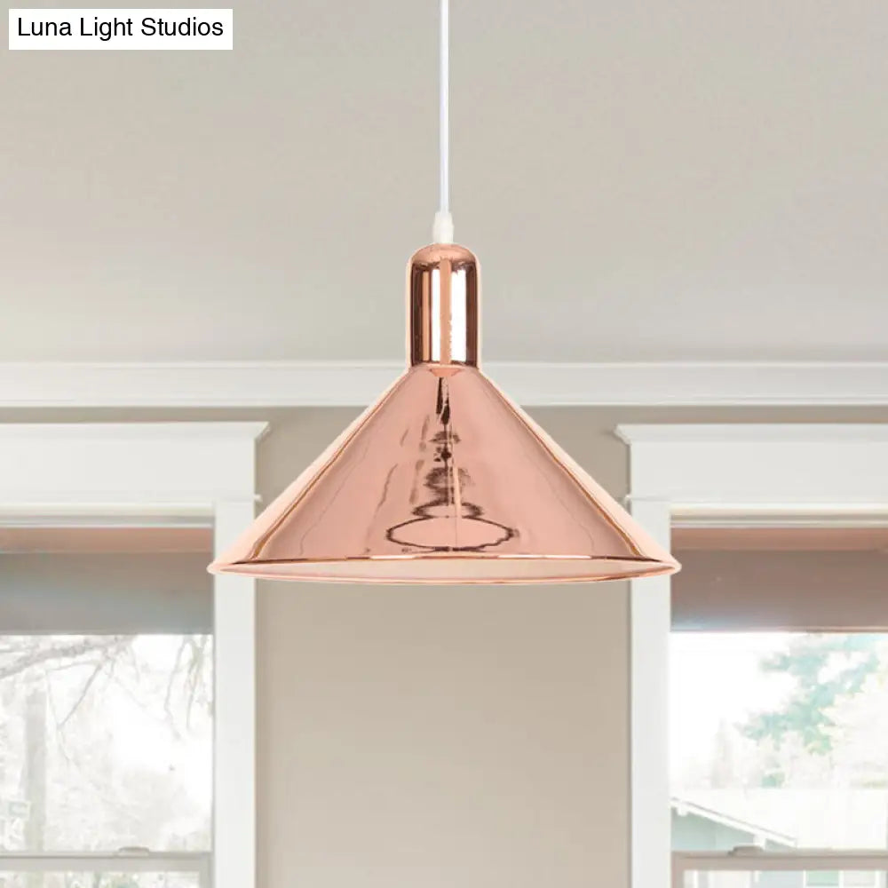 Modern Single Light Conical Pendant with Electroplated Metal Shade