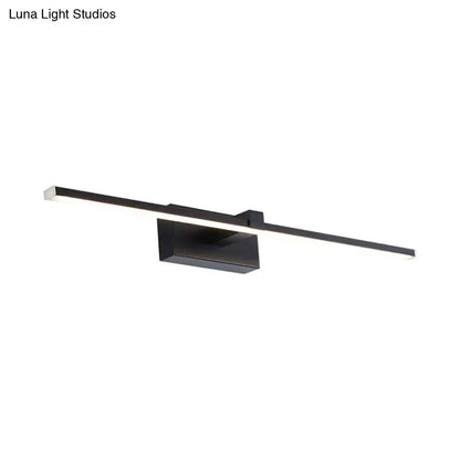 Modern sleek black led wall light with rectangular fixture providing warm white light for bathroom use