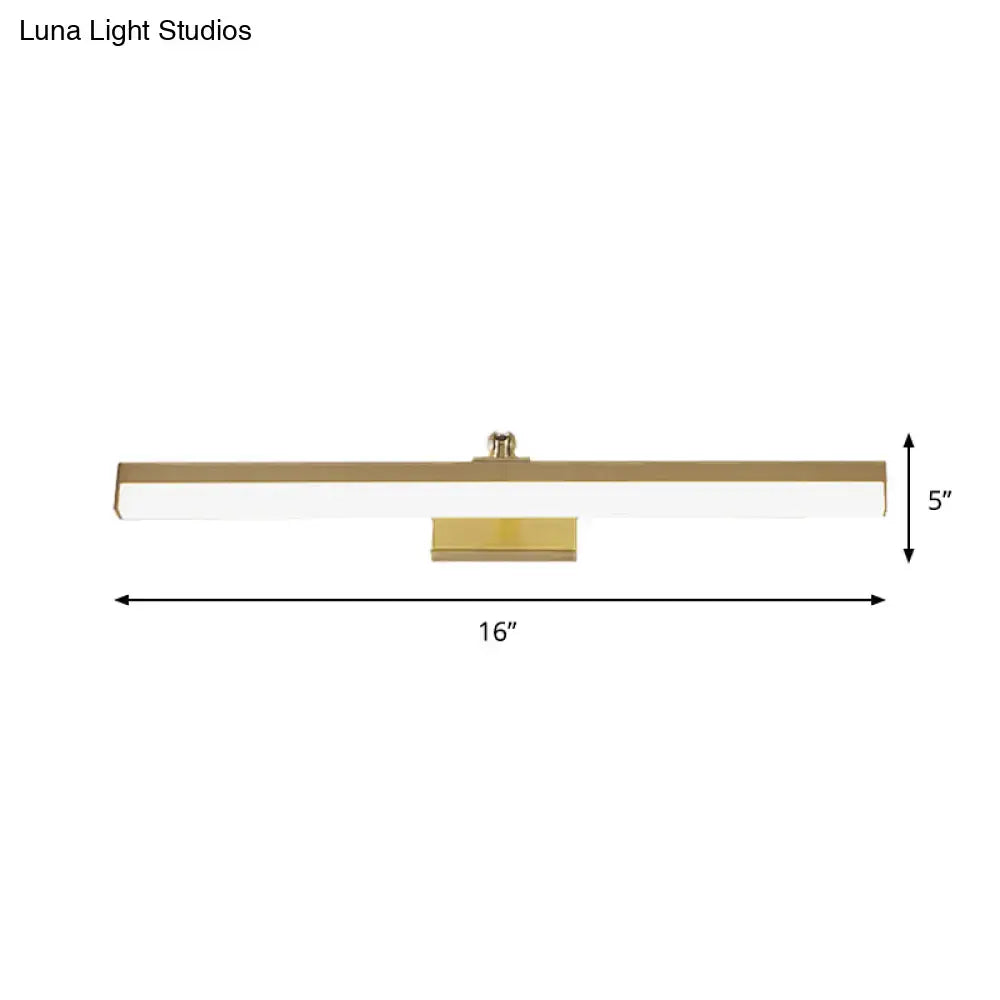 Modern sleek brass finish 16-inch wall light fixture with brushed gold and frosted glass for bathroom vanity