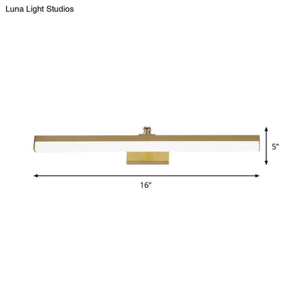 Modern sleek brass finish 16-inch wall light fixture with brushed gold and frosted glass for bathroom vanity