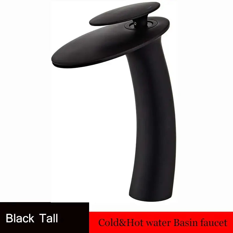 Black tall basin faucet with sleek modern design and matte finish for stylish waterfall basin bathroom decor