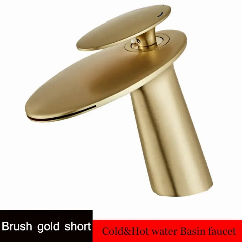 Brushed gold short waterfall basin faucet with sleek modern design for bathroom basin faucet decor