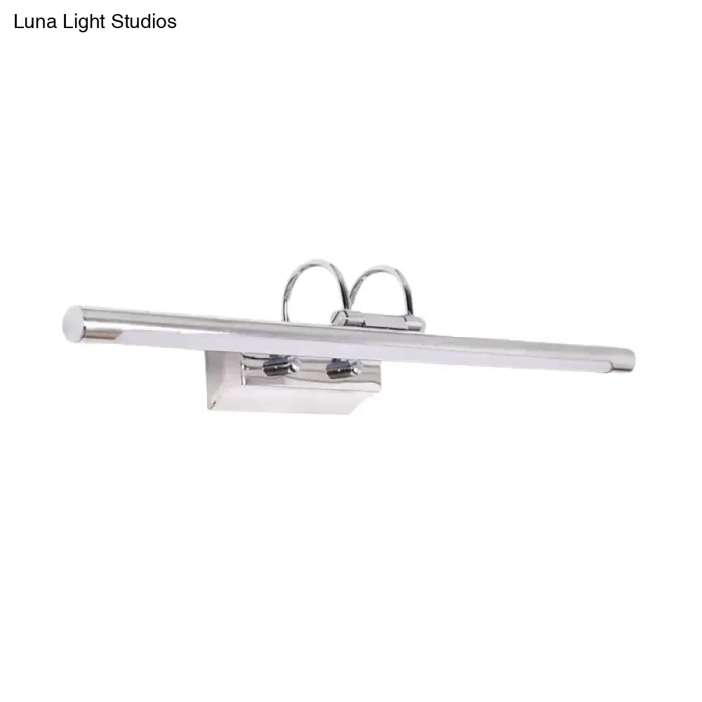 Modern slender chrome finished rectangular led wall lamp with two curved mounting rings for shower room vanity lighting