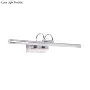 Modern slender chrome finished rectangular led wall lamp with two curved mounting rings for shower room vanity lighting