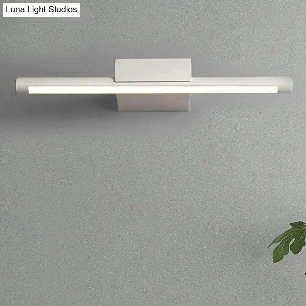 Modern slim white rectangular wall-mounted led light fixture with sleek minimalist design and warm white light for bathroom use