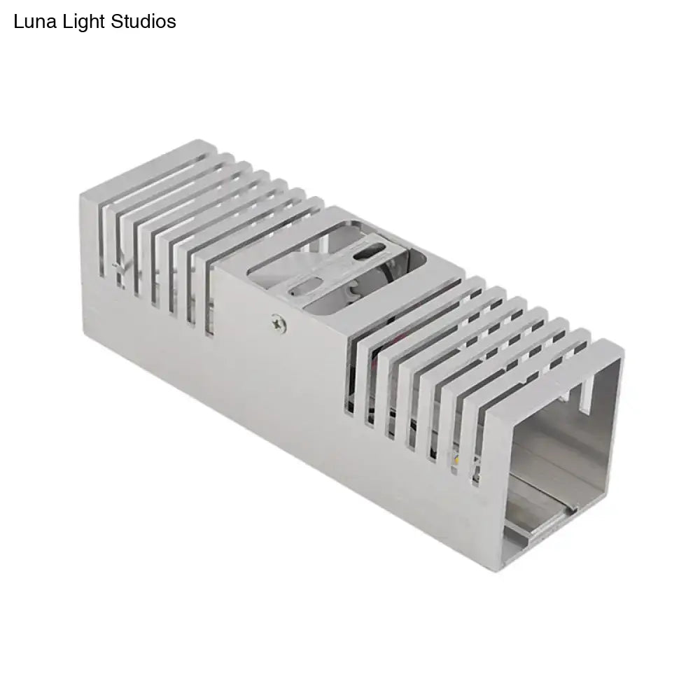 Silver aluminum led driver housing with rectangular design and vertical cooling fins for modern slotted aluminum sconce lamp
