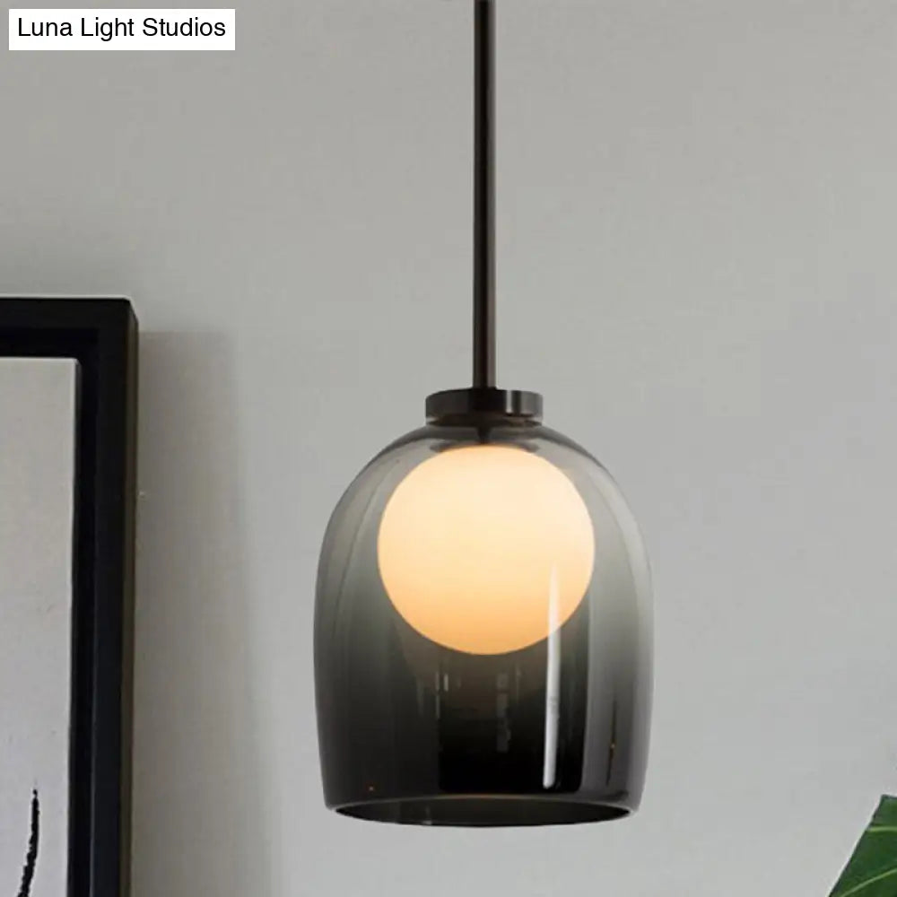 Modern Smoke Gray/Clear Glass Bell Pendant Light - Stylish 1-Light Dining Room Hanging Lamp Kit