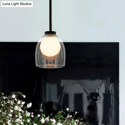 Modern Smoke Gray/Clear Glass Bell Pendant Light - Stylish 1-Light Dining Room Hanging Lamp Kit