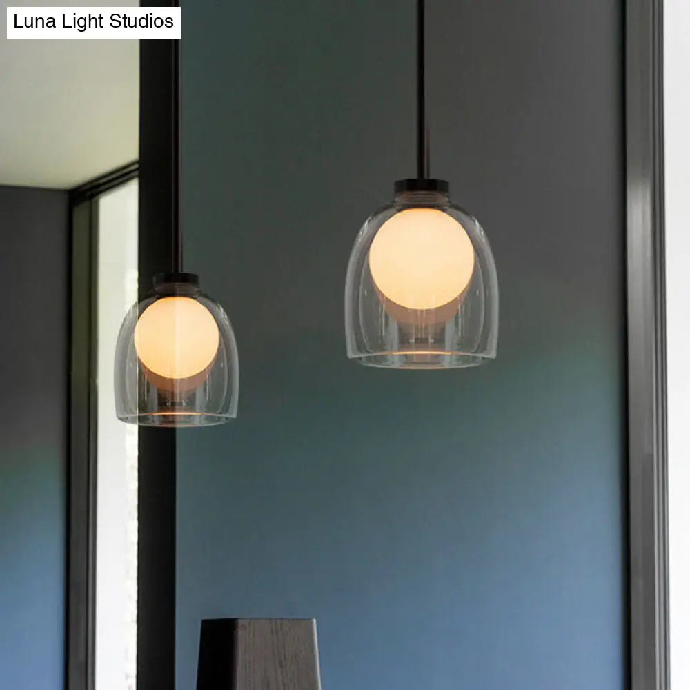 Modern Smoke Gray/Clear Glass Bell Pendant Light - Stylish 1-Light Dining Room Hanging Lamp Kit