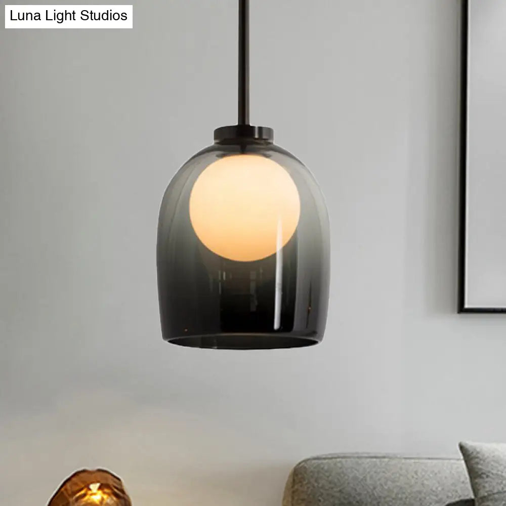 Modern Smoke Gray/Clear Glass Bell Pendant Light - Stylish 1-Light Dining Room Hanging Lamp Kit