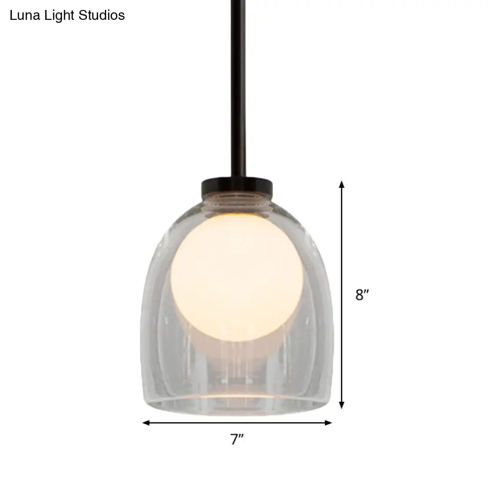 Modern Smoke Gray/Clear Glass Bell Pendant Light - Stylish 1-Light Dining Room Hanging Lamp Kit