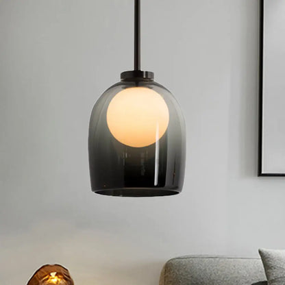 Modern Smoke Gray/Clear Glass Bell Pendant Light - Stylish 1-Light Dining Room Hanging Lamp Kit